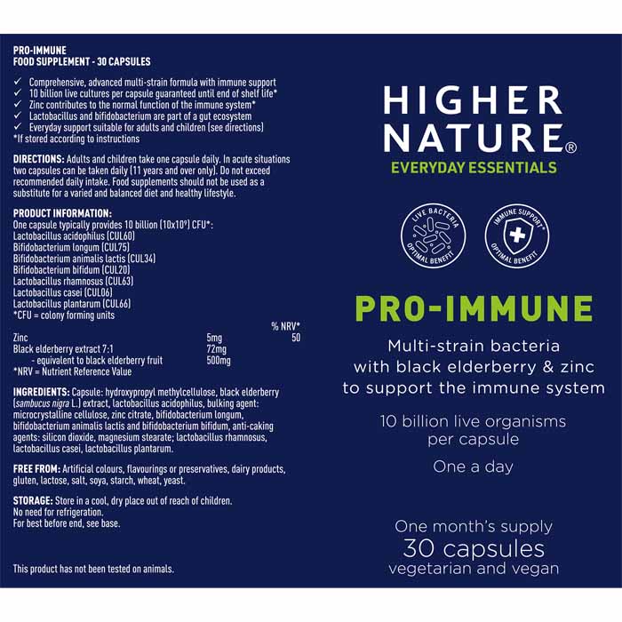 Higher Nature - Pro-Immune, 30 Capsules - back