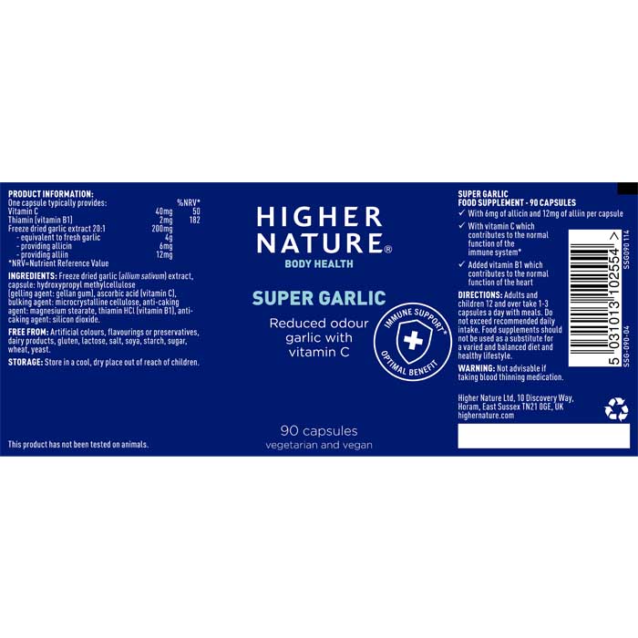 Higher Nature - Super Garlic, 90 Capsules - back