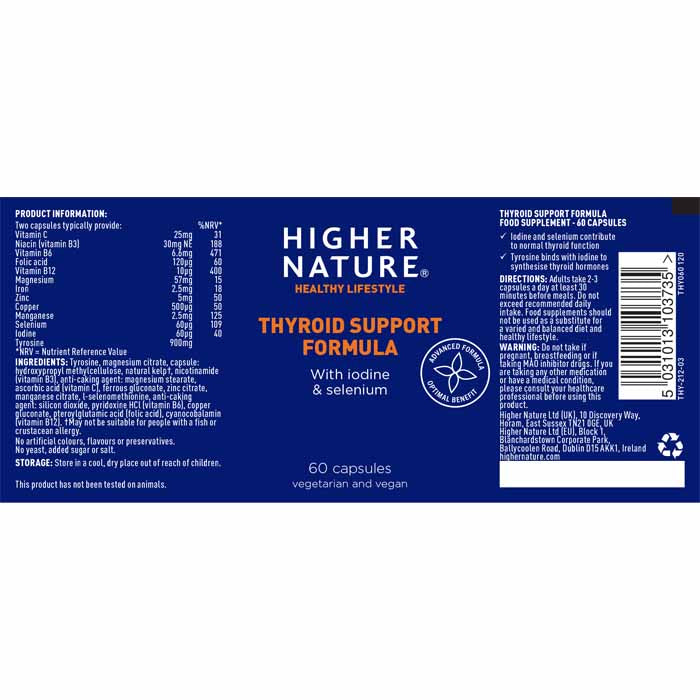 Higher Nature - Thyroid Support Formula, 60 Capsules - back