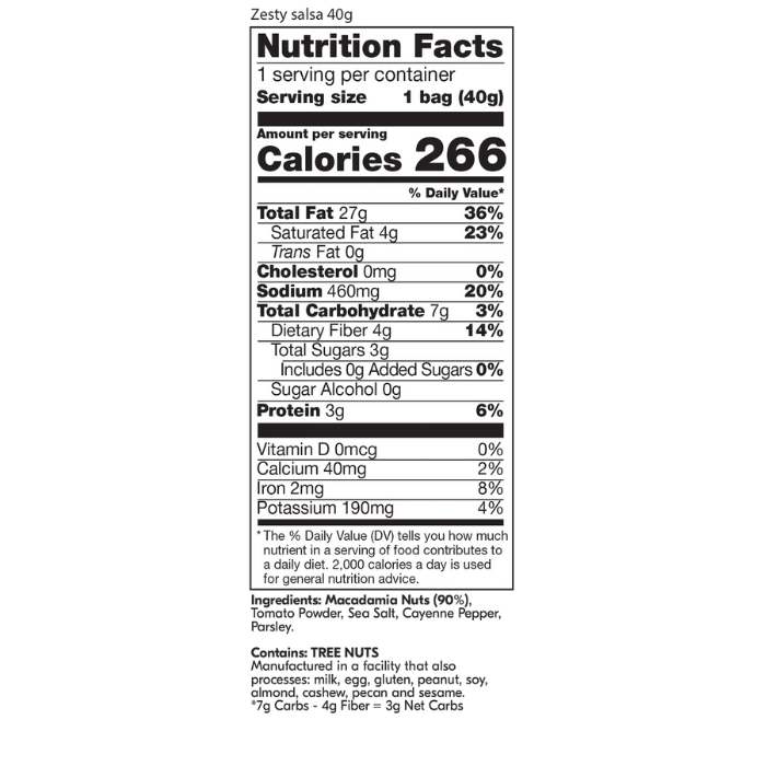 House Of Macadamias - Macadamia Seasoned Nuts Zesty Salsa, 40g - nutrition facts