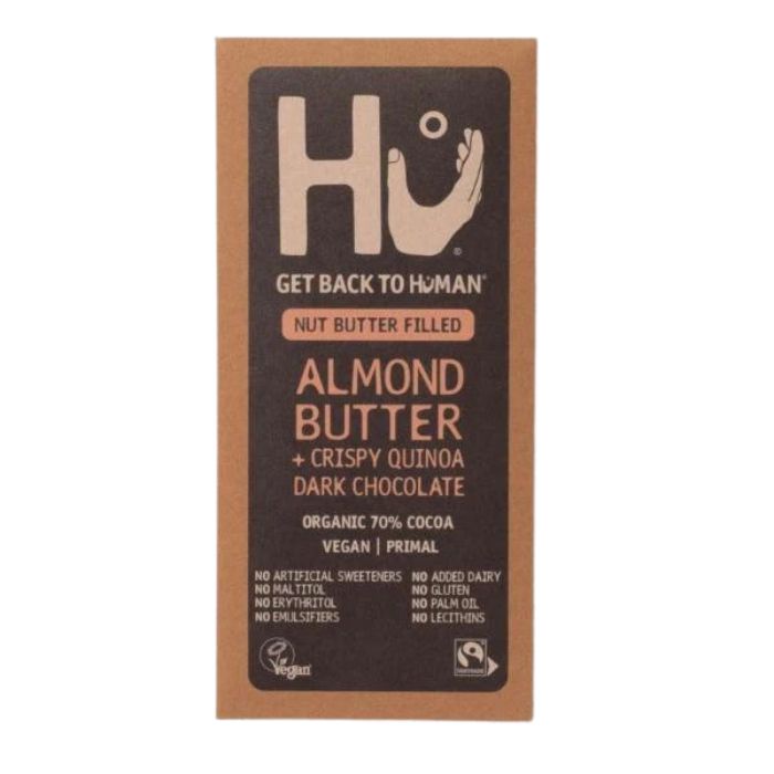 Hu - Organic Almond Butter & Crispy Quinoa Dark Chocolate Bar 70%, 60g - 1 Bar - Front