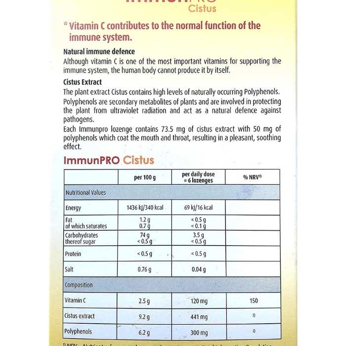 Hubner - ImmunPro Cistus 15 lozenges back