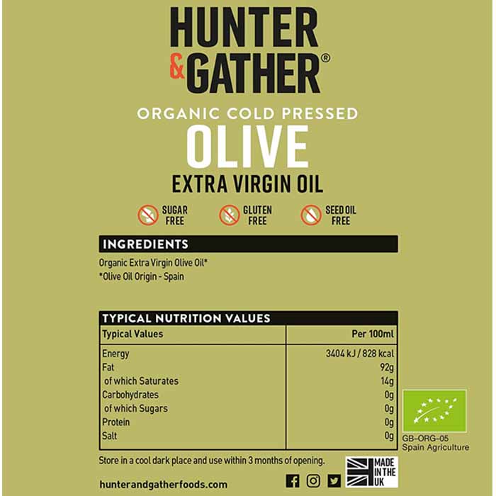 Hunter & Gather - Organic Extra Virgin Olive Oil, 500ml - Back