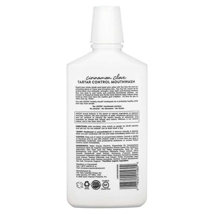 Jason Natural - Healthy Mouth Tartar Control Cinnamon Clove Mouthwash, 480ml - PlantX UK