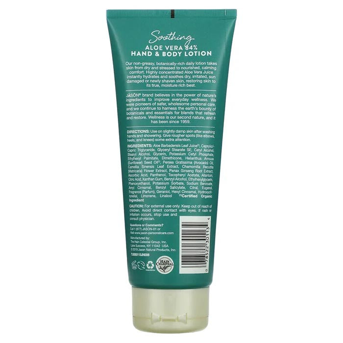 Jason Natural - Organic Hand & Body Lotion - Aloe Vera 84%, 250g  - back