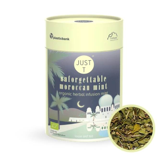 Just T - Organic Unforgettable Moroccan Mint Loose Leaf Tea, 80g - front