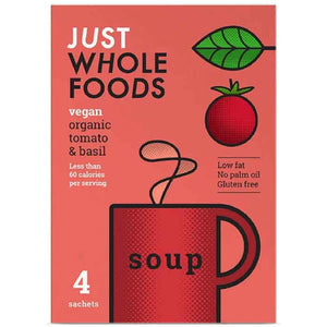 Just Wholefoods - Just Organic Tomato & Basil Soup, 4 x 17g | Pack of 8