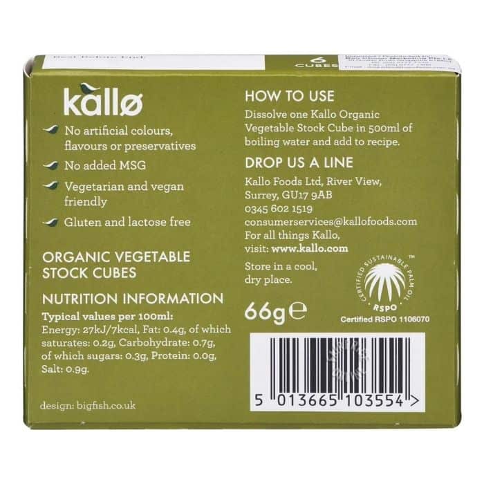 Kallo Foods - Organic Low Salt Vegetable Stock Cubes, 6x11g - back