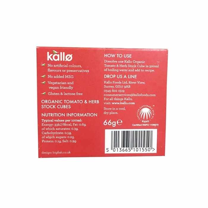 Kallo Foods - Organic Tomato & Herb Stock Cubes, 6x11g back