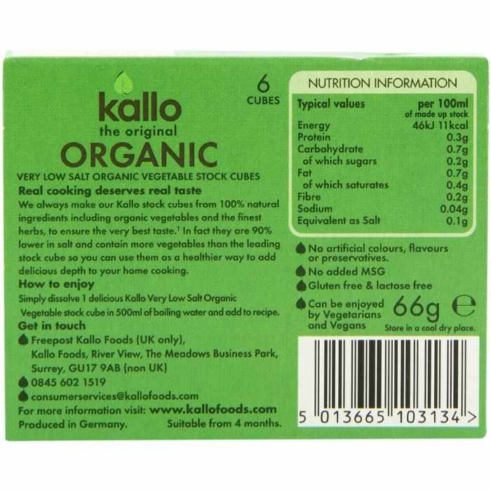 Kallo Foods - Organic Vegetable Stock Cubes, 6x11g back 