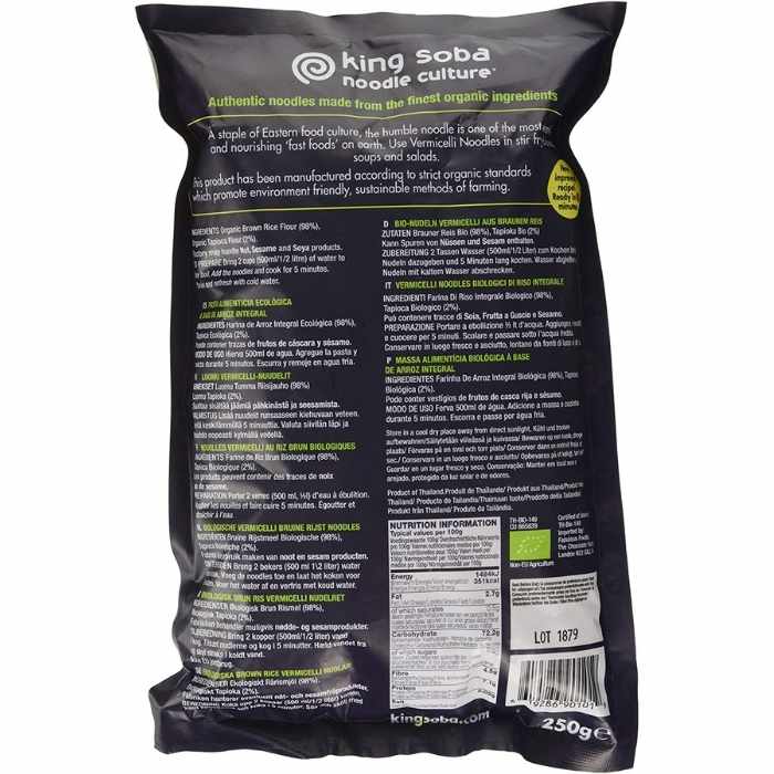 King Soba - Organic Fairtrade Vermicelli Noodles, 250g back