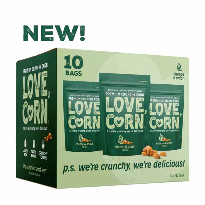 LOVE CORN - Crunchy Corn - Cheese & Onion (45g) 10-Pack