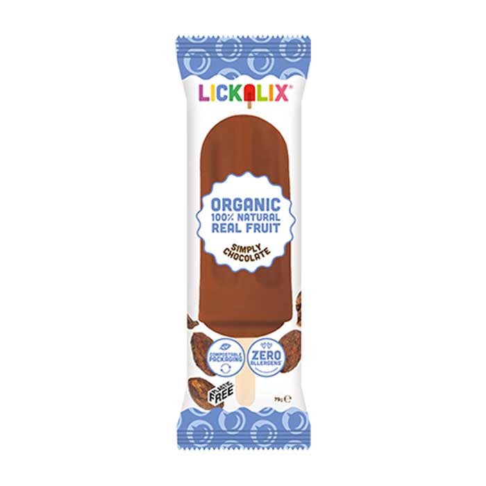 Lickalix - Organic Ice Lollies - Simply Chocolate, 3 x 75g  Pack of 24