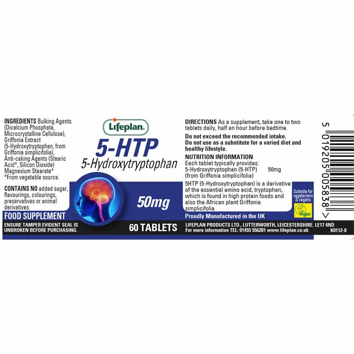 Lifeplan - 5HTP 50mg, 60 Tablets - back