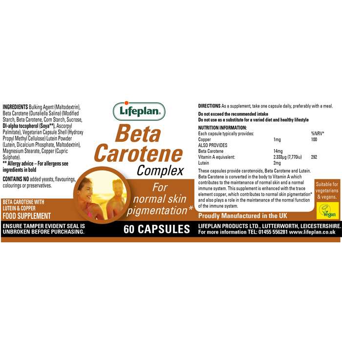 Lifeplan - Beta Carotene Complex, 60 capsules - back 