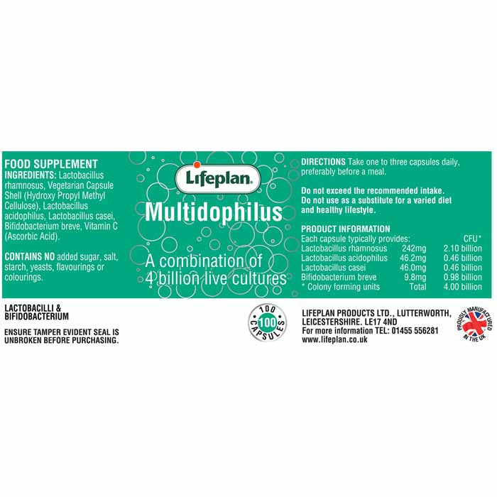 Lifeplan - Multidophilus Live Culture Supplement 4 Billion CFU, 100 Capsules - back