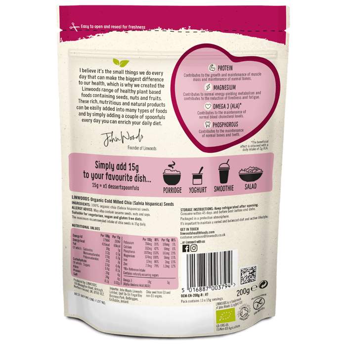 Linwoods - Milled Chia Seed, 200g - back