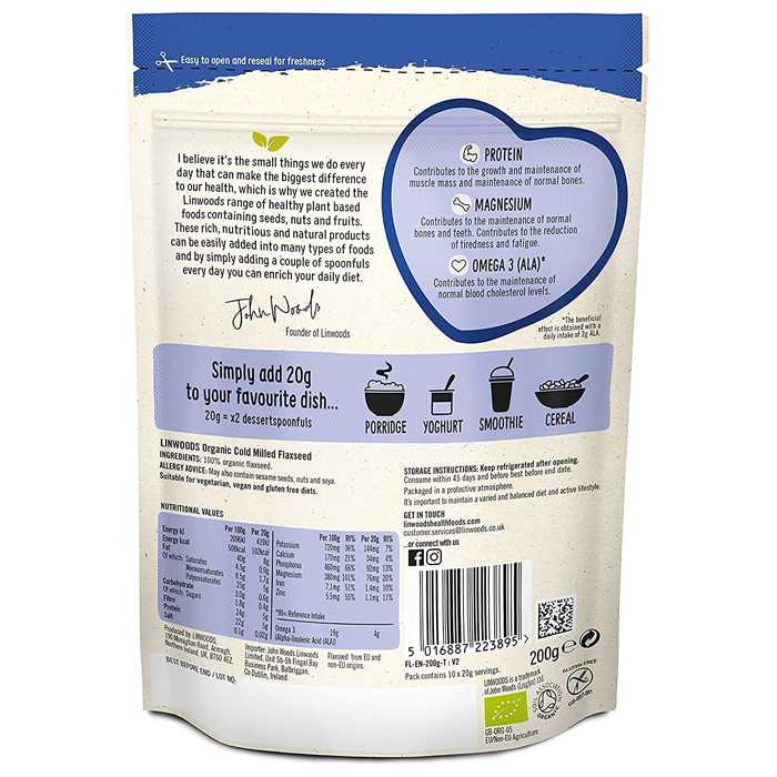 Linwoods - Organic Milled Flaxseed, 200g - back