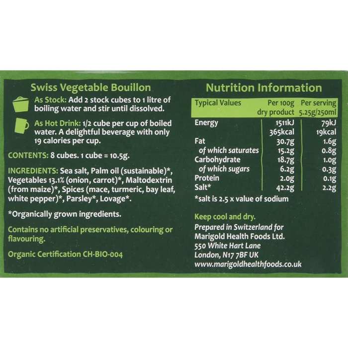 Marigold Organic Swiss Vegetable Bouillon Cube Gluten & YeastFree