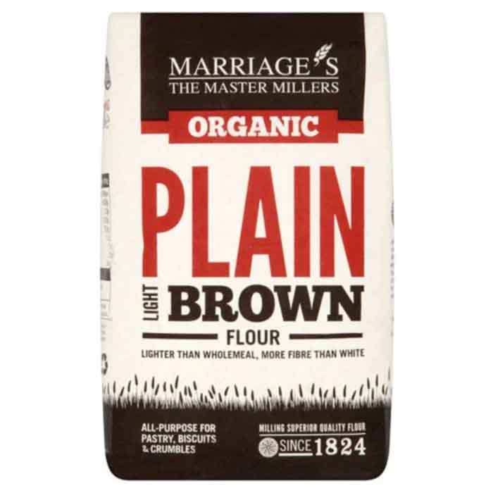 Marriages - Organic Light Brown Plain Flour, 1kg  Pack of 6