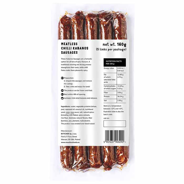 MeatLess - MeatLess Chilli Kabanos Sausage (Mini Chorizo), 160g - back