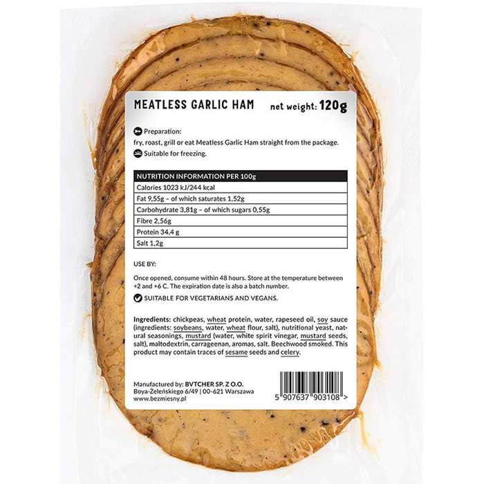 Meatless - Meatless Garlic Ham, 120g - back 