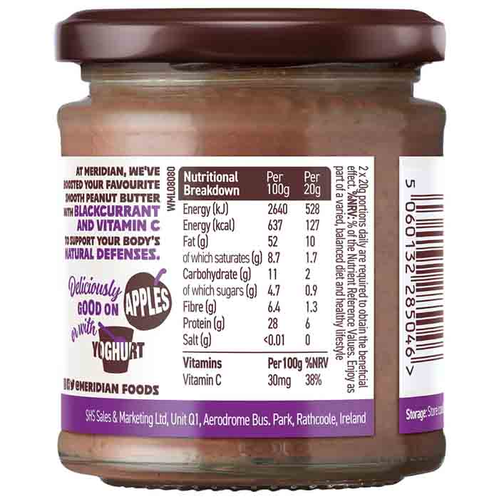 Meridian - Vit C Smooth Peanut Butter with Blackcurrant, 160g - Back