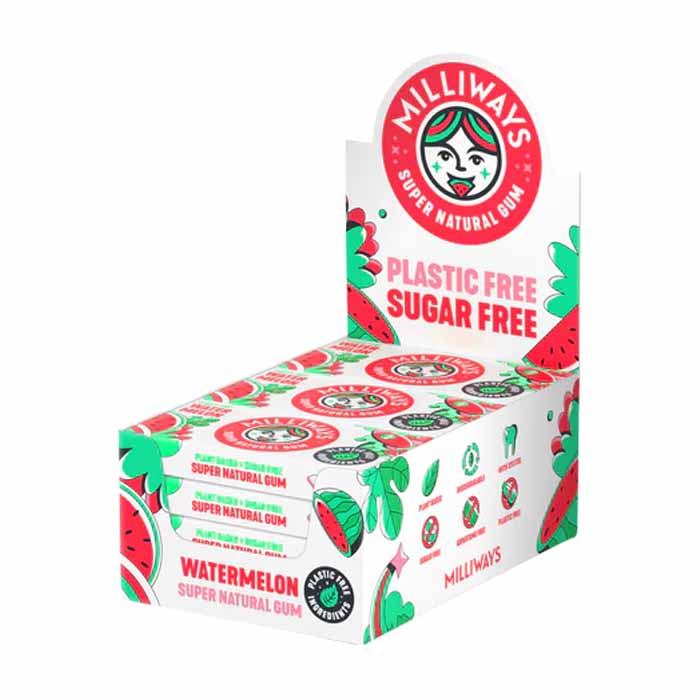Milliways - Super Natural Chewing Gum - Watermelon Wonder (12-Pack), 19g