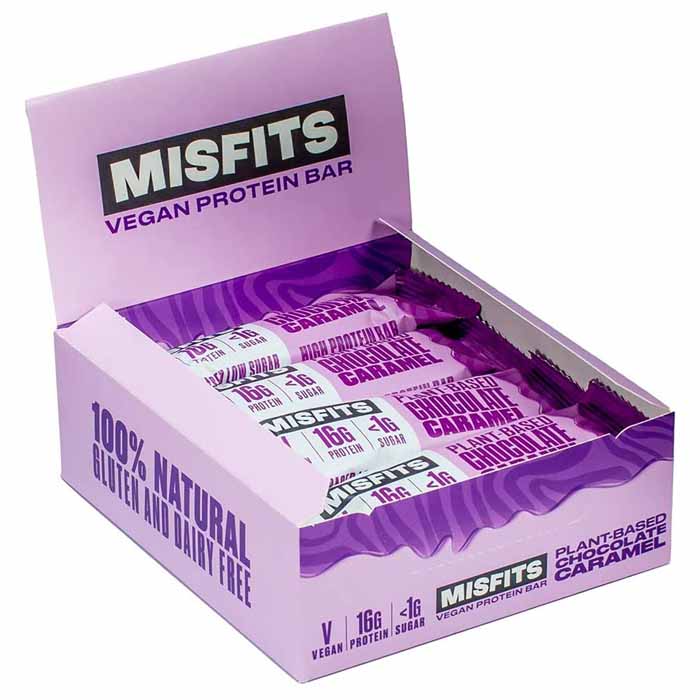 Misfits Health - Plant-Based Protein Bar - Chocolate Caramel 12-Pack, 45g