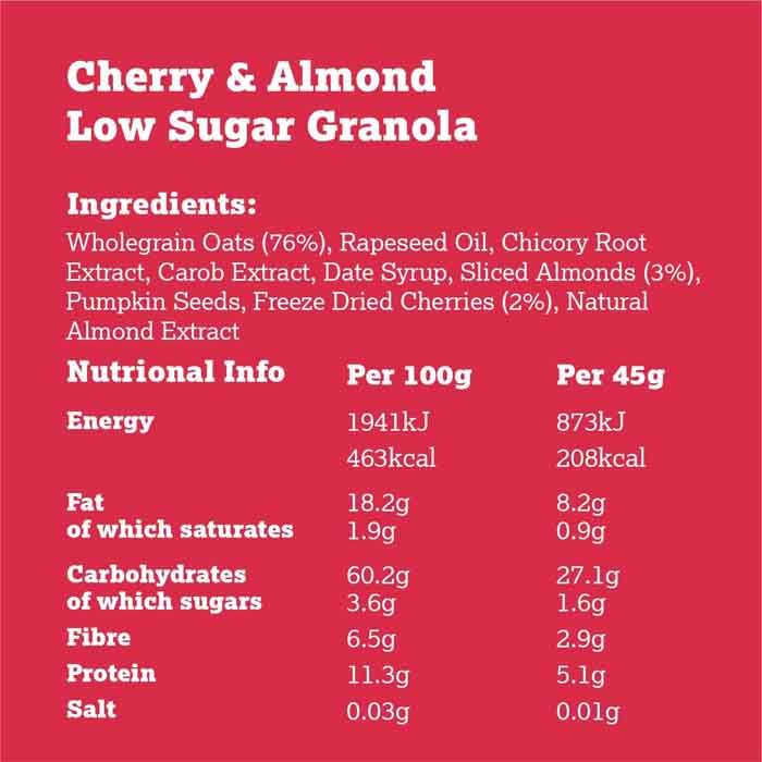 Moma - Low Sugar Cherry and Almond Granola, 425g  Pack of 5 - back