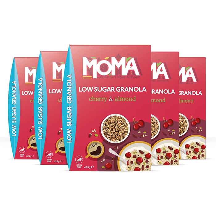 Moma - Low Sugar Cherry and Almond Granola, 425g  Pack of 5