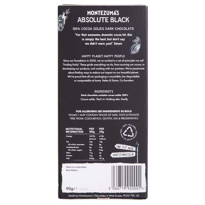 Montezuma's - Absolute Black 100% Cocoa - Absolute Black 100% Cocaa, 90g - back