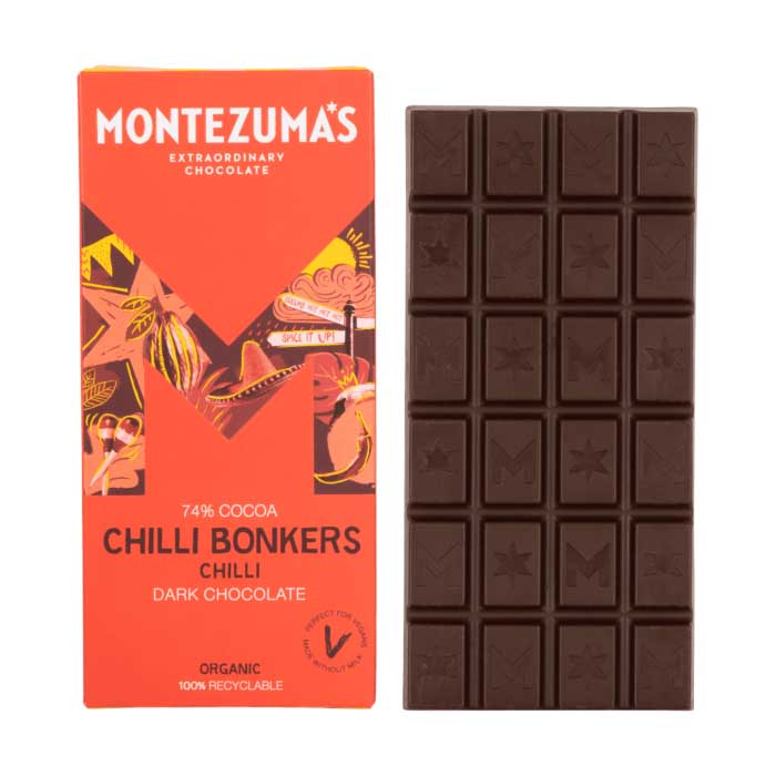 Montezuma's - Chilli Bonkers Organic Dark Chocolate with Chilli, 90g  Pack of 12