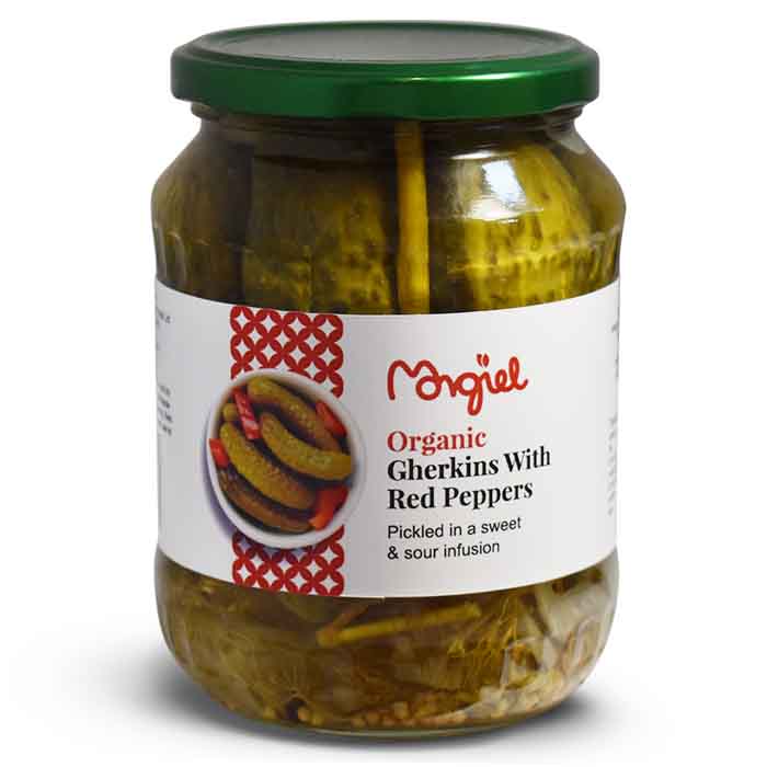 Morgiel - Organic Morgiel Pickled Gherkins with Red Peppers, 670g