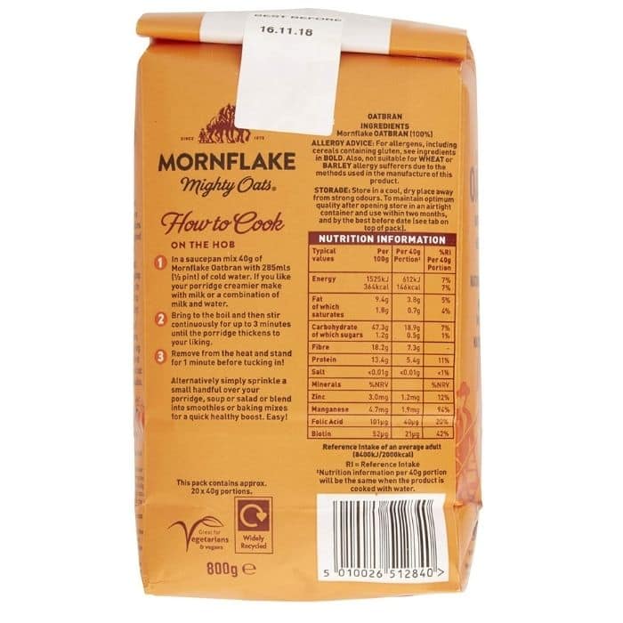 Mornflake - Original Heart Healthy Oatbran, 800g - back