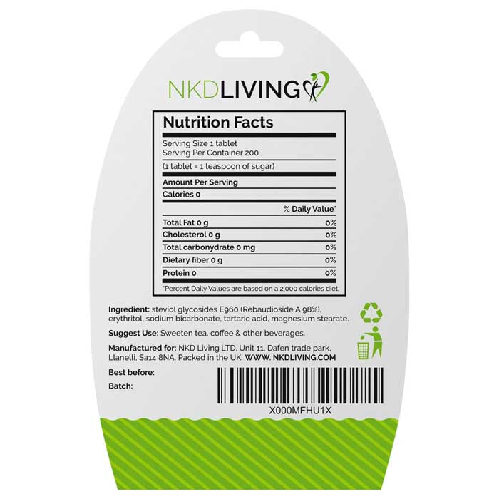 NKD Living - Stevia Tablets, 200 Tablets - back