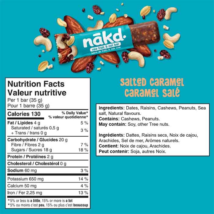 Nakd - Fruit & Nut Bars - Salted Caramel, 35g  Pack of 18 - back