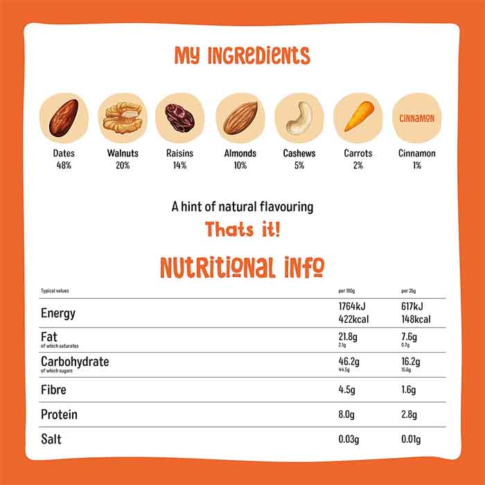 Nakd GlutenFree Carrot Cake Fruit & Nut Bars, 35g Pack of 18