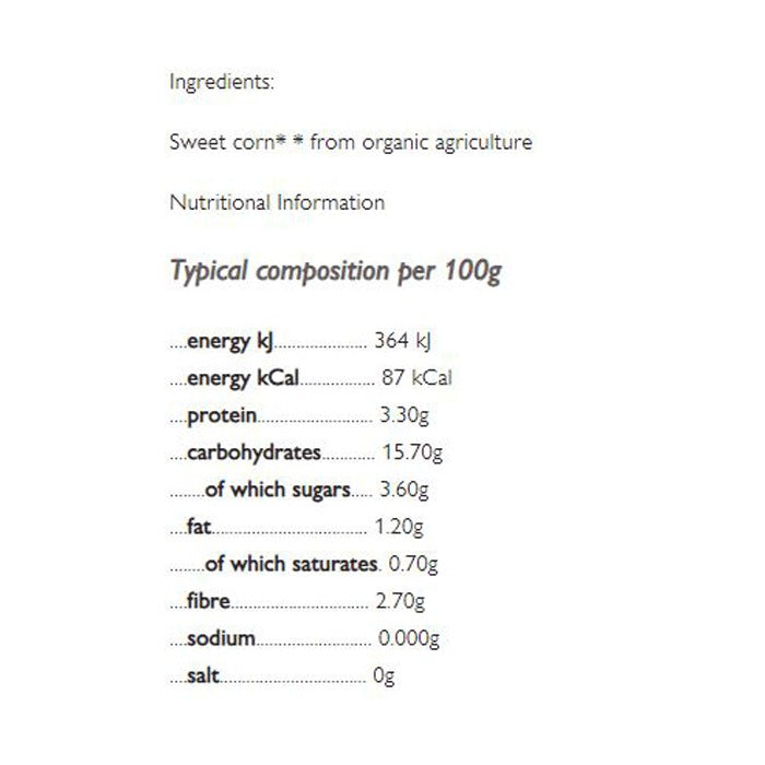 Natural Cool - Organic Sweetcorn, 450g - back 