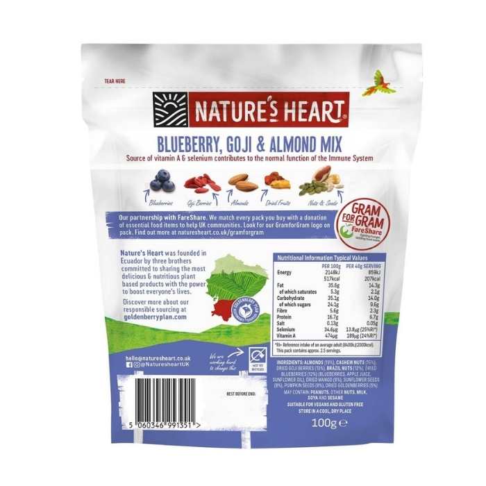 Nature's Heart - Immune System Mixes Blueberry Goji & Almond, 100g - back