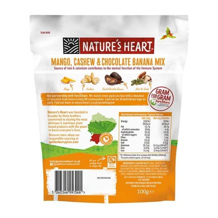 Nature's Heart - Immune System Mixes Mango Cashew & Chocolate Banana, 100g - back