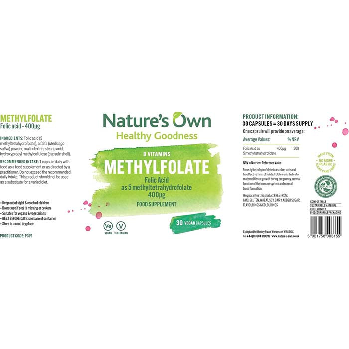 Nature's Own - Methylfolate Folic Acid 400ug, 30 Capsules - back