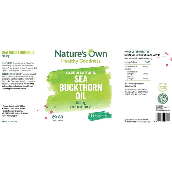Nature's Own - Sea Buckthorn Oil, 60 Capsules - back