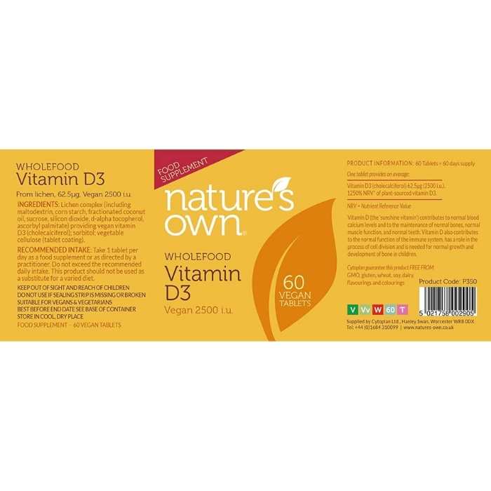 Natures Own - Vegan Vitamin D3 from Lichen Extract, 60 Tablets - back