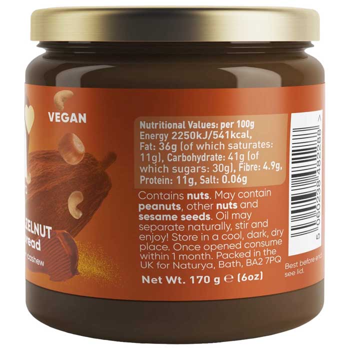 Naturya - Cacao & Hazelnut Crunchy Spread, 170g - back