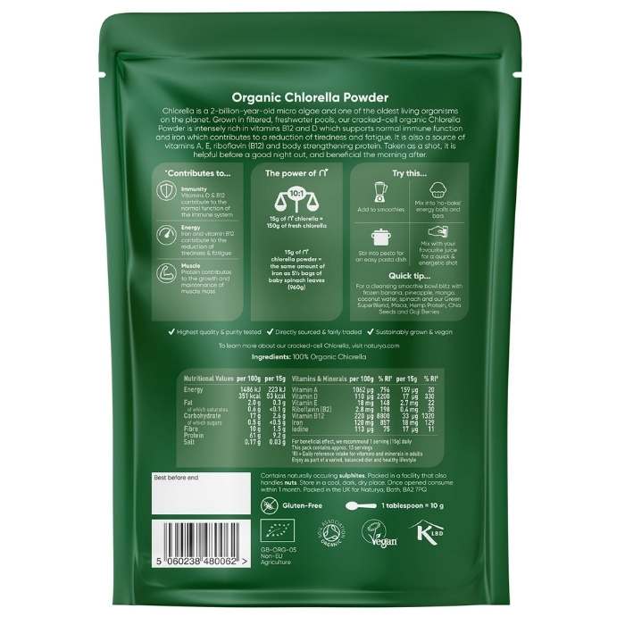 Naturya - Organic Chlorella Powder, 200g - back