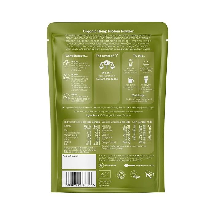 Naturya - Organic Hemp Protein Powder, 300g - Back