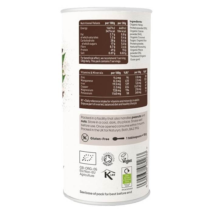 Naturya - Organic Plant Superprotein Cacao Maca, 210g - back