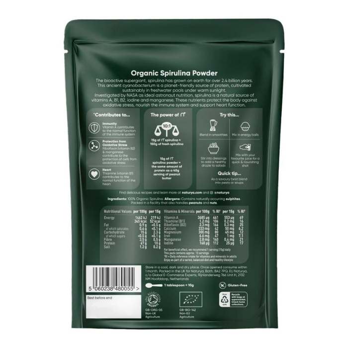 Naturya - Organic Spirulina Powder, 100g - back