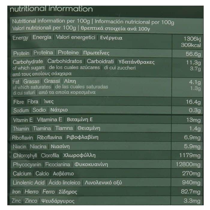 Naturya - Organic Spirulina Powder, 200g - nutrition fact